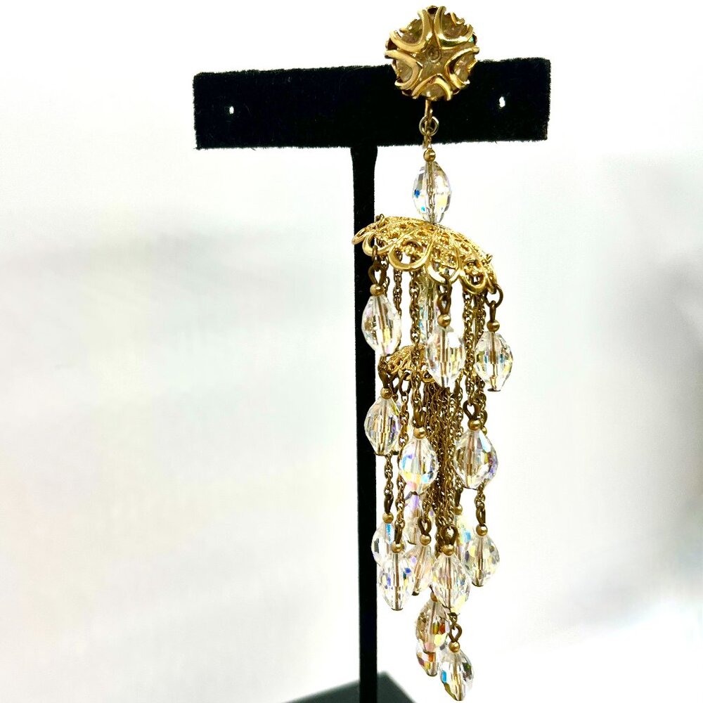 VINTAGE NAPIER AB Chandelier Single Earring Gold Tone Crystal Fringe Statement